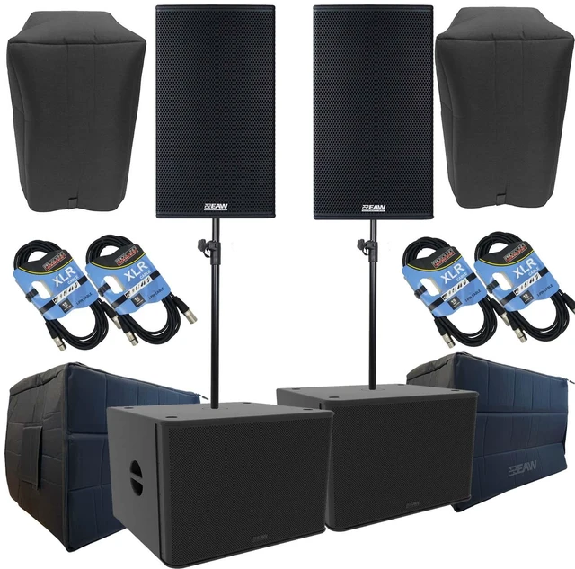 Main image of (2) EAW RS121 1500W 12 Powered Loudspeaker, (2) EAW RS118 Subs, (2) EAW Covers, (2) EAW Sub Covers, (2) Speaker Poles, (4) XLR Cables Bundle