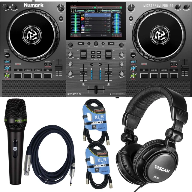 Main image of Numark Mixstream Pro Go Battery-Powered Standalone DJ Controller, Tascam TH02, (2) XLR Cables, PSG AUDIO C350 Bundle