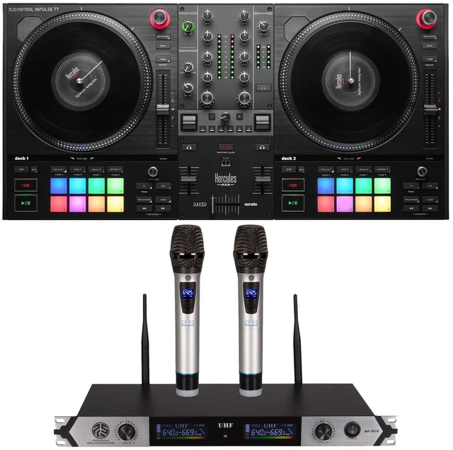 Main image of Hercules DJ DJControl Inpulse T7 2-deck Motorized DJ Controller, PSG AUDIO MP-0919 Dual Wireless Mic Bundle