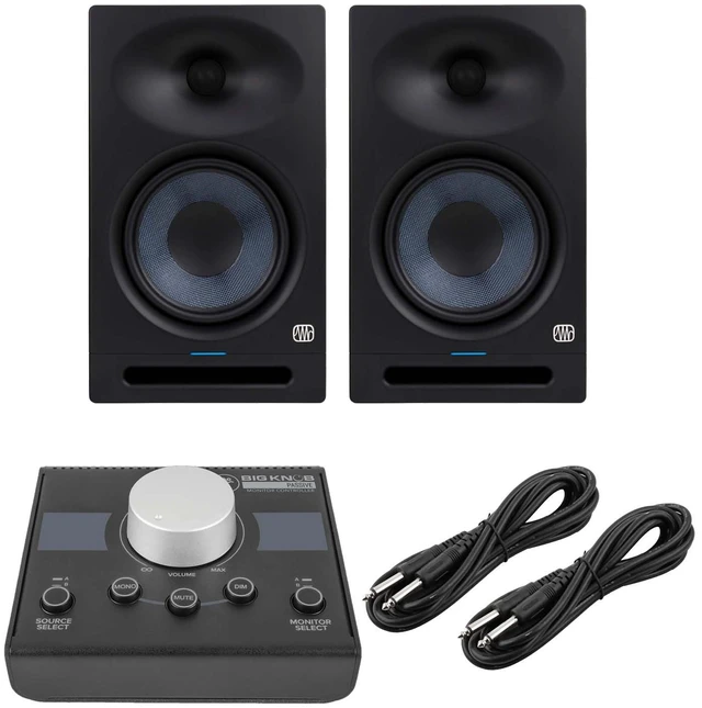 Main image of (2) PreSonus Eris Studio 8 8-inch Powered Studio Monitor, Mackie Big Knob Passive, (2) 1/4 Cables Bundle
