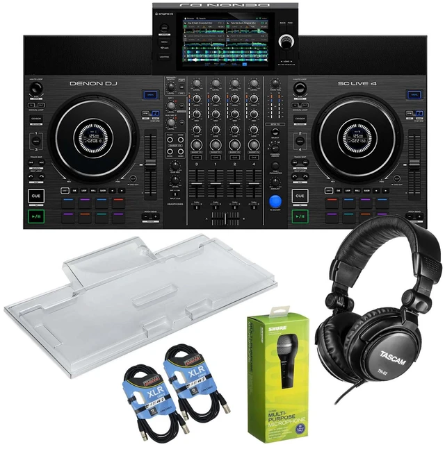 Main image of Denon DJ SC Live 4 Standalone DJ Controller, Decksaver, Tascam TH-02, (2) XLR Cables, Shure SV100 Bundle
