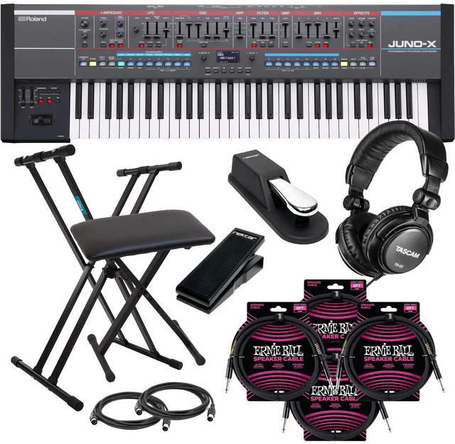 Main image of Roland Juno-X 61-key Synthesizer, Keyboard Stand, Bench, Tascam TH02, Sustain Pedal, Nektar NP-X, (2) Midi Cables, (4) ErnieBall 1/4 Bundle