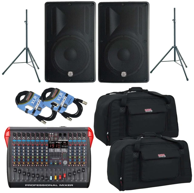 Main image of (2) PSG Audio Cobra 15" 2000 Watt, PSG Audio LX12 Mixer, (2) Gator Tote15, Stands, (2) XLR Cables Bundle