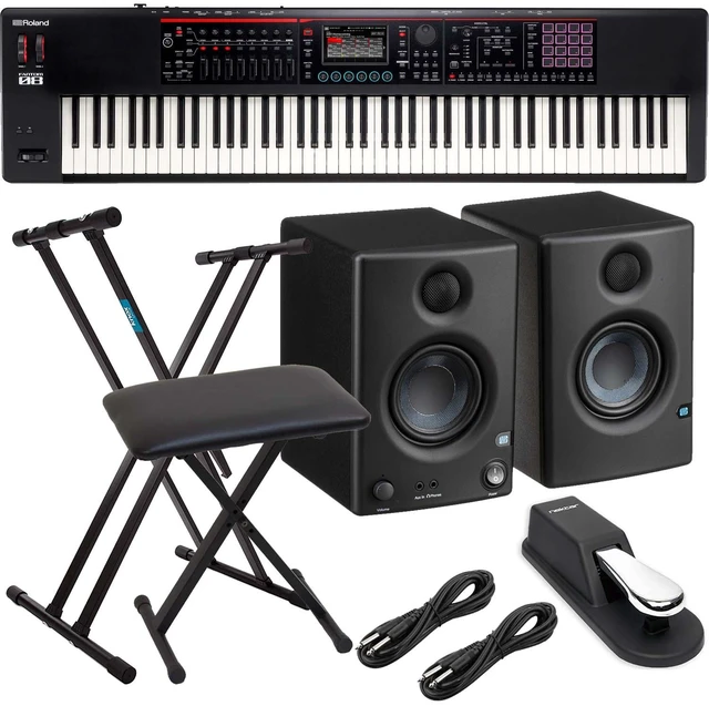 Main image of Roland FANTOM-08 Keyboard, Keyboard Stand, Bench, Sustain Pedal, Presonus Eris 3.5, (2) 1/4 Cables Bundle