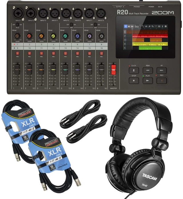 Main image of Zoom R20 16-track Recorder/Interface, (2) XLR Cables, (2) 1/4 Cables, Tascam TH02 Bundle