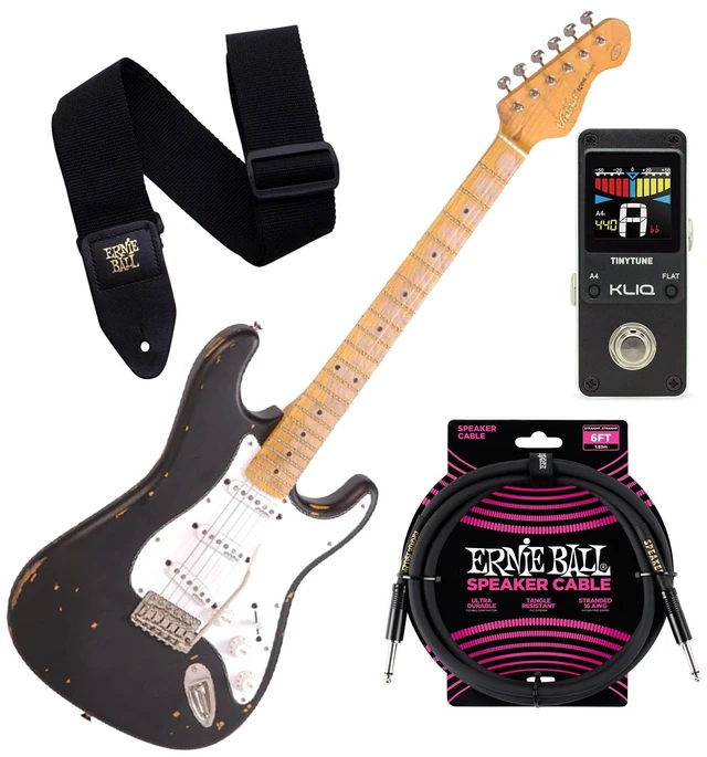 Main image of Vintage V6 ICON Electric Guitar DB Black, KLIQ TinyTune, ErnieBall Cable, ErnieBall P04037 Bundle