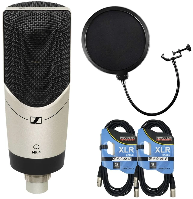 Main image of Sennheiser MK 4 Studio Condenser Mic, Pop Filter, (2) XLR Cables Bundle