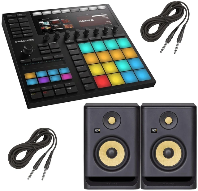 Main image of Native Instruments MASCHINE MK3 - Groove Production Studio (Black) + KRK Rokit 5 G4 Studio Monitor Speaker Bundle - Pair and Cables.
