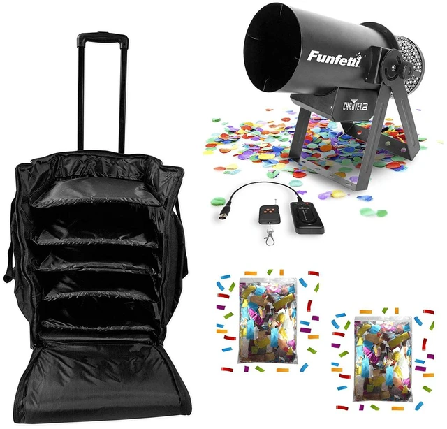 Main image of Chauvet DJ Funfetti Confetti Launcher - Rockville Rolling Travel Bag RLB50 - (2) JPACO Metallic Confetti Refill
