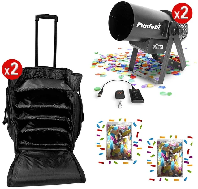 Main image of Chauvet DJ Funfetti Confetti Launcher (Pair) - (2) Rockville Rolling Travel Bag RLB50 - (2) JPACO Metallic Confetti Refill