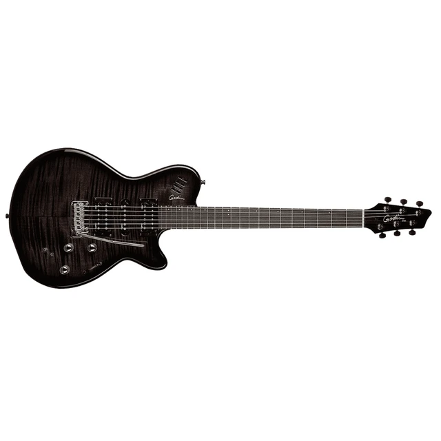 Alt view image 2 of 7 - Godin 025503 xtSA Trans Black Flame 6 string Electric Guitar - CAHAYA Guitar Bag - Donner Wooden Stand - Wall Mount 2-Pack - Legato Guitar Strap
