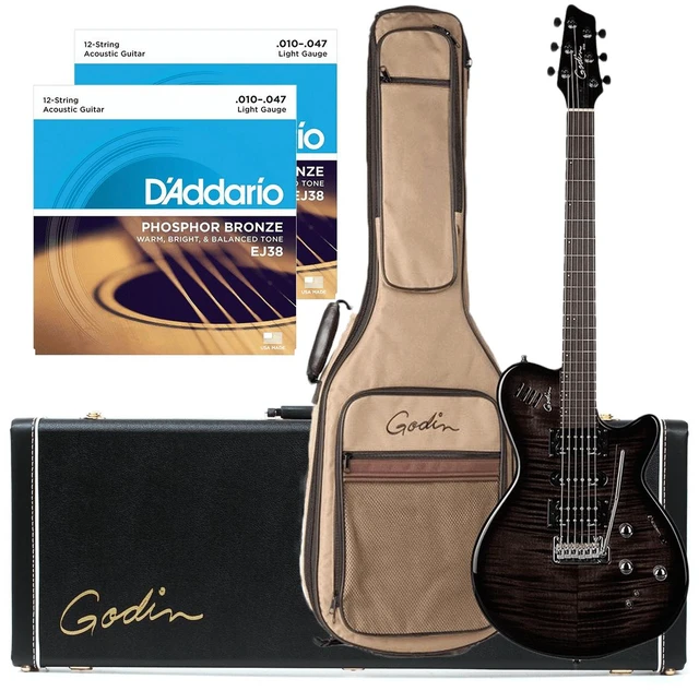 Main image of Godin 025503 xtSA Trans Black Flame 6 string Electric Guitar - Godin V1095 Hard Shell Case - (2) D'Addario EJ38 Phosphor Bronze