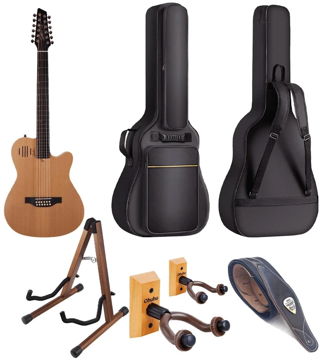 Main image of Godin A12 12-string Natural Semi-gloss (025343) - CAHAYA Guitar Bag - Donner Wooden Stand - Wall Mount 2-Pack - Legato Guitar Strap