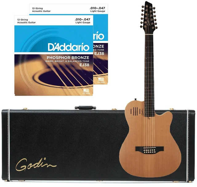 Main image of Godin A12 12-string Natural Semi-gloss (025343) - Godin V1095 Hard Shell Case - (2) D'Addario EJ38 Phosphor Bronze