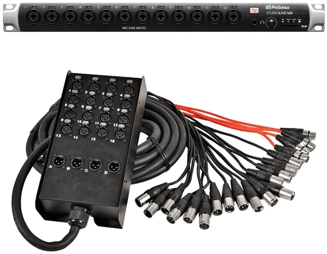Main image of PreSonus StudioLive 16R - 18-Input, 16-Channel Series III Stage Box and Rack Mixer + Seismic Audio SACB-16x4x25 16-Channel XLR Low Profile Circuit Board Snake Cable, 25-Feet