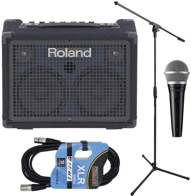 Main image of Roland KC-220 Battery Powered Stereo Keyboard Amplifier + Dynamic Vocal Microphone + Stand and Cable.