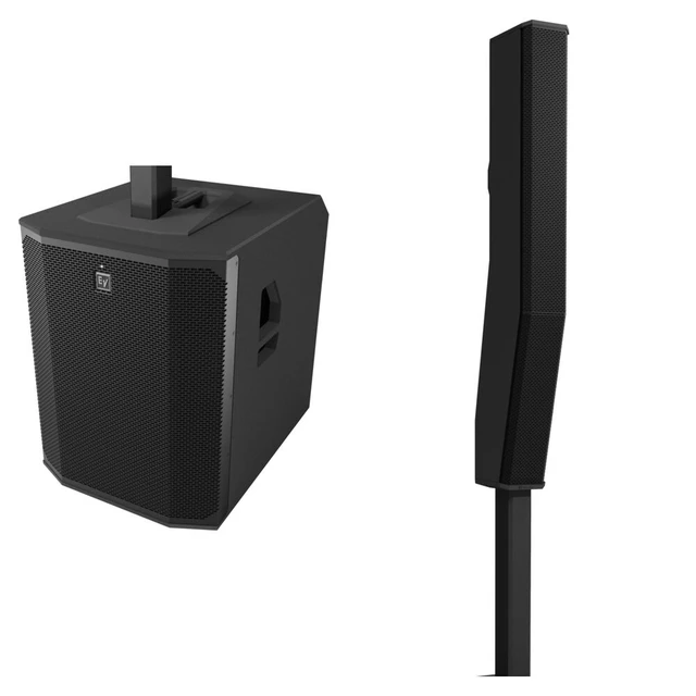 Alt view image 4 of 7 - (2) Electro-Voice Evolve 90 2000W Column PA Speaker (Black) - PSG Audio EMX16 - Facade Booth - (2) PSG Audio MP0919 - (2) XLR Cables Bundle