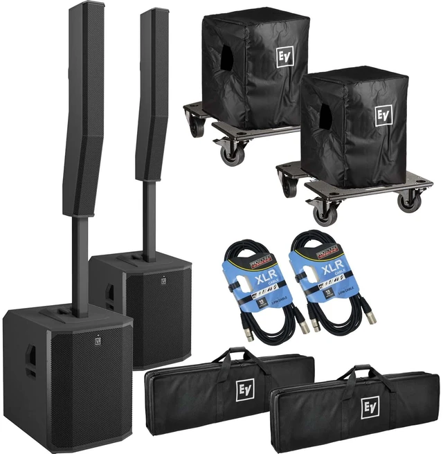 Main image of (2) Electro-Voice Evolve 90 2000W Column PA Speaker (Black) - (2) Evolve Sub Cover - (2) EVOLVE 90 Dolly - (2) XLR Cables Bundle