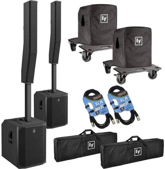 Main image of (2) Electro-Voice Evolve 70 2000W Column PA Speaker (Black) - (2) Evolve 70 Sub Cover - (2) EVOLVE 70 Dolly - (2) XLR Cables Bundle