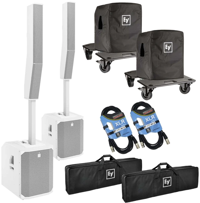 Main image of (2) Electro-Voice Evolve 70 2000W Column PA Speaker (White) - (2) Evolve 70 Sub Cover - (2) EVOLVE 70 Dolly - (2) XLR Cables Bundle