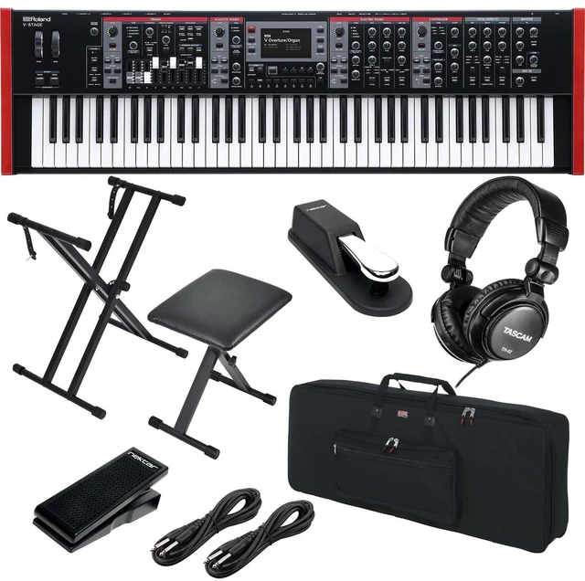 Main image of Roland V-Stage 76 Stage Piano - Keyboard Stand and Bench - Gator GKB-76 - (2)1/4 Cables - Tascam TH02 - Expression Pedal - Sustain Pedal Bundle