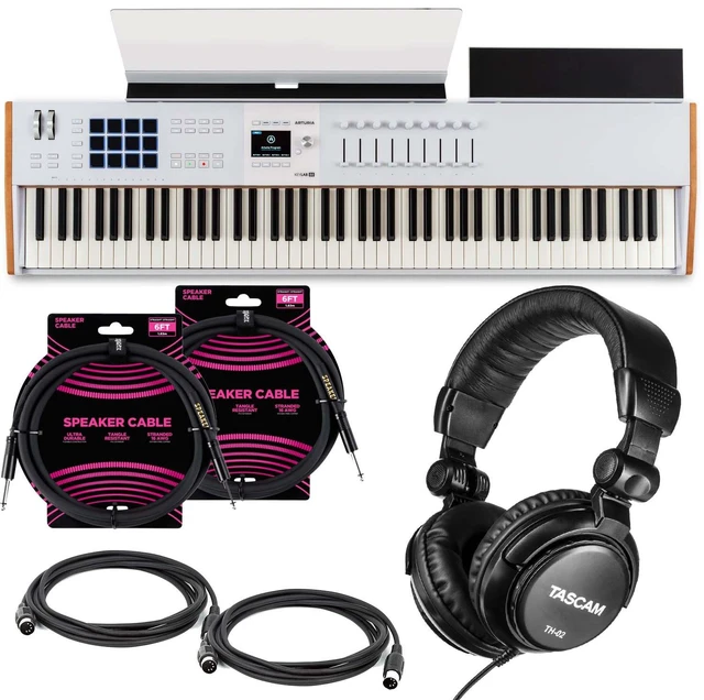 Main image of Arturia KeyLab 88 MK3 Keyboard Controller (White) - (2) ErnieBall 1/4 Cables - (2) Midi Cables - Tascam TH02 Bundle