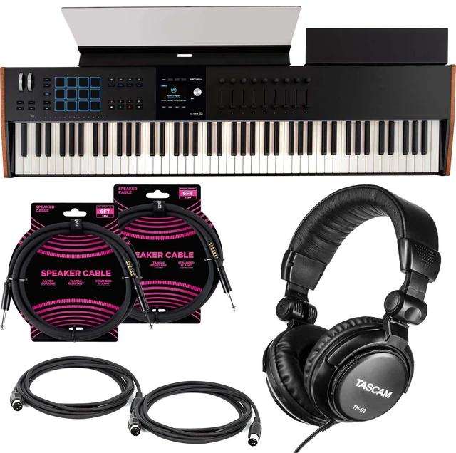 Main image of Arturia KeyLab 88 MK3 Keyboard Controller (Black) - (2) ErnieBall 1/4 Cables - (2) Midi Cables - Tascam TH02 Bundle