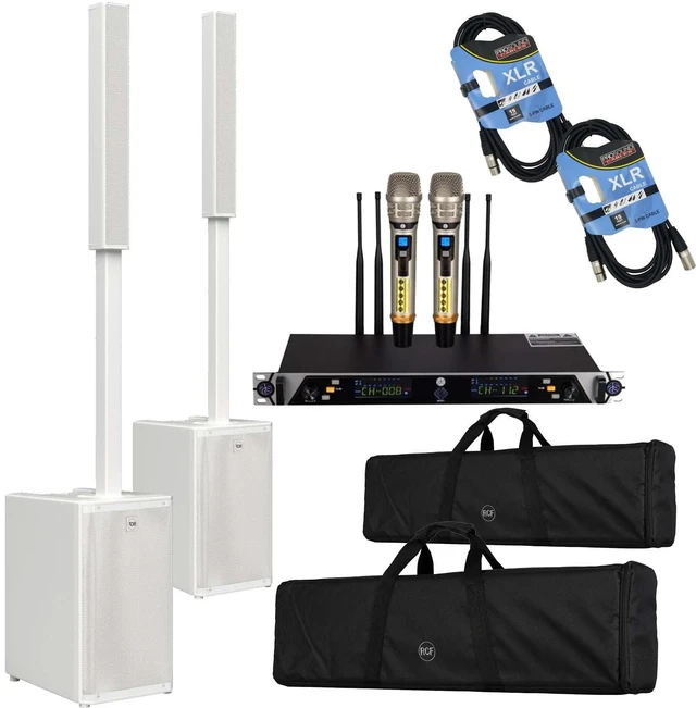 Main image of (2) RCF EVOX J9 Active 3-way 2100W Column Array (White) - PSG AUDIO UGX21II - (2) XLR Cables Bundle