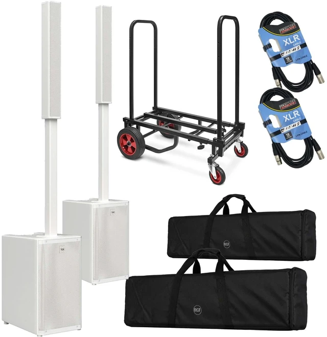 Main image of (2) RCF EVOX J9 Active 3-way 2100W Column Array (White) - Pyle Compact Dolly - (2) XLR Cables Bundle