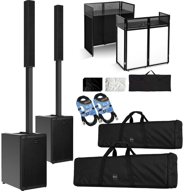Main image of (2) RCF EVOX J9 Active 3-way 2100W Column Array (Black) - Portable DJ Booth Facade - (2) XLR Cables Bundle