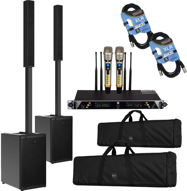 Main image of (2) RCF EVOX J9 Active 3-way 2100W Column Array (Black) - PSG AUDIO UGX21II - (2) XLR Cables Bundle