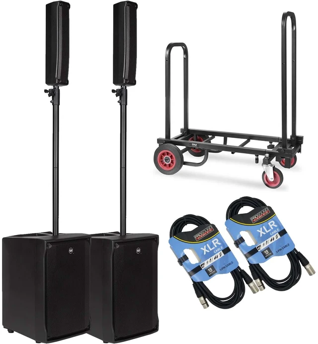 Main image of (2) RCF EVOX J8 Active Portable PA System (Black) - Pyle Compact Dolly - (2) XLR Cables Bundle