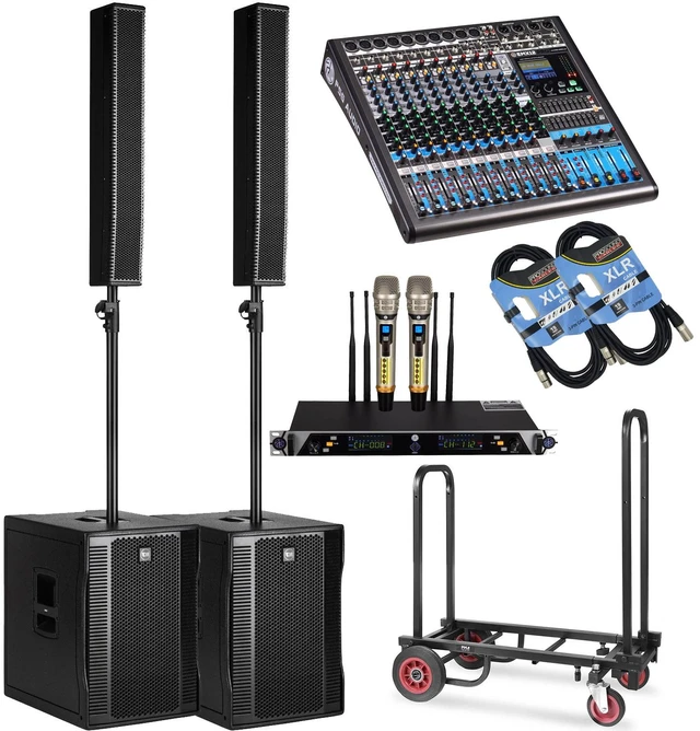 Main image of (2) RCF EVOX 12 Column Speaker Array System (Black) - PSG Audio EMX12X - PSG Audio UGX21II - Pyle Compact Dolly - (2) XLR Cables Bundle