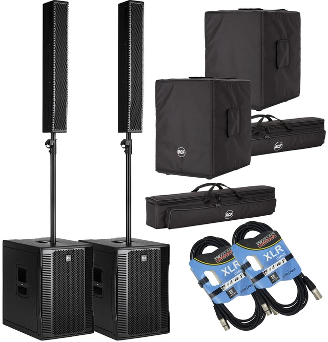 Main image of (2) RCF EVOX 12 Column Speaker Array System (Black) - (2) COVER EVOX12 - (2) XLR Cables Bundle