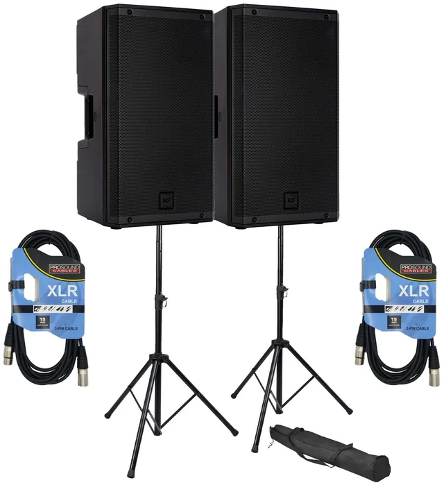 Main image of (2) RCF ART 912-A Two-Way 12 2100W Powered PA Speaker - Speaker Stands - (2) XLR Cables Bundle