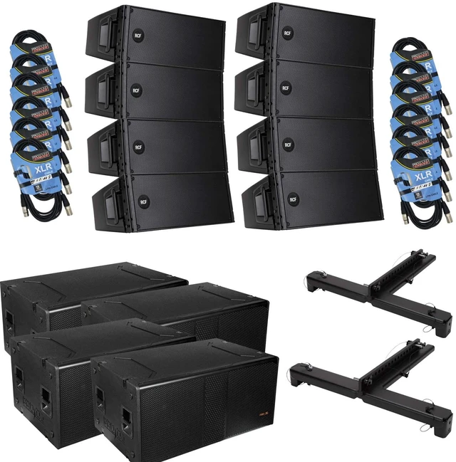 Main image of (8) RCF HDL 20-A 1400W Dual 8 Active Line Array - (2) RCF FL-B HDL20 - (4) Pro DG S218A Dual 18" Powered Sub - (12) XLR Cables Bundle