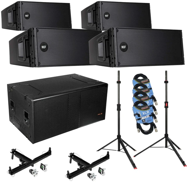 Main image of (4) RCF HDL 20-A 1400W Dual 8 Active Line Array - Pro DG S218A Dual 18" Powered Sub - (2) RCF FL-B LGT - Gator Frameworks ID Set - (4) XLR Cables Bundle