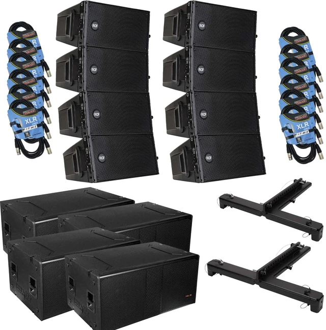 Main image of (8) RCF HDL 10-A 1400W Dual 8 Active Line Array - (2) RCF FL-B HDL 10 - (4) Pro DG S218A Dual 18" Powered Sub - (12) XLR Cables Bundle