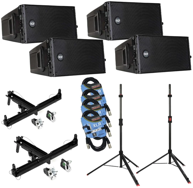 Main image of (4) RCF HDL 10-A 1400W Dual 8 Active Line Array - (2) RCF FL-B LGT - Gator Frameworks ID Set - (4) XLR Cables Bundle
