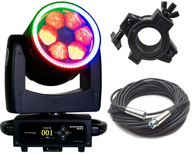Main image of Eliminator Lighting Stryker Max LED Moving Head - 30ft DMX Cable - Clamp Bundle