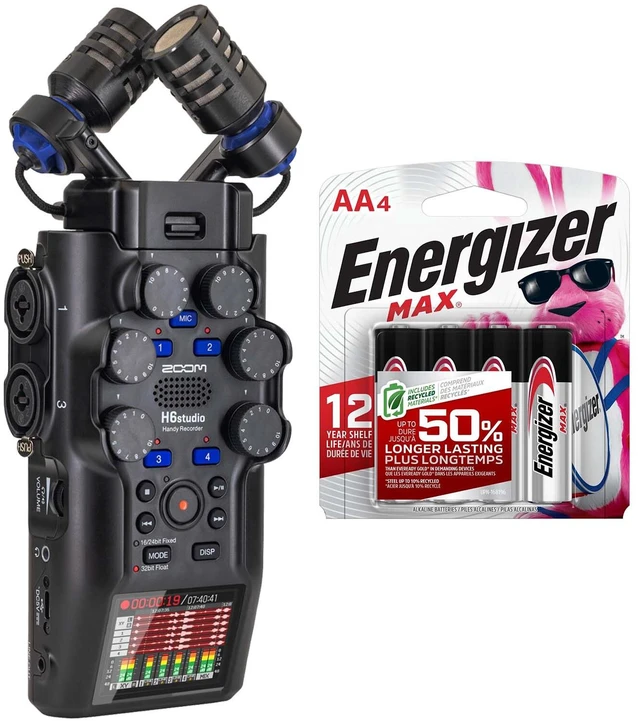 Main image of Zoom H6studio Handheld Recorder - 4 Pack AA Batteries - SD Card 32GB Bundle
