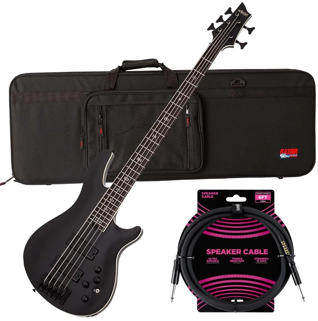 Main image of Schecter SLS Evil Twin-5 Bass Guitar Satin Black - Gator GL-ELECTRIC Case - Guitar Cable 1/4 Bundle