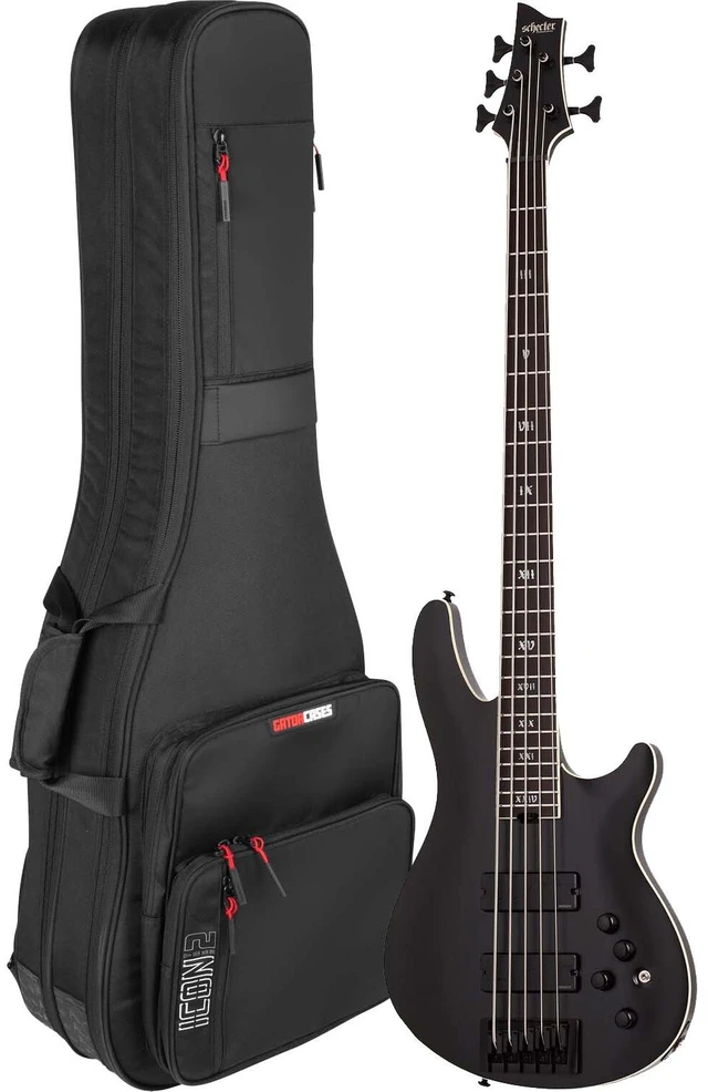 Main image of Schecter SLS Evil Twin-5 Bass Guitar Satin Black - Gator Icon Take Two Gig Bag Bundle