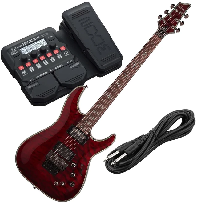 Main image of Schecter Hellraiser C-1 FR-S Electric Guitar Black Cherry - Zoom G1X Pedal - 1/4 Cable Bundle