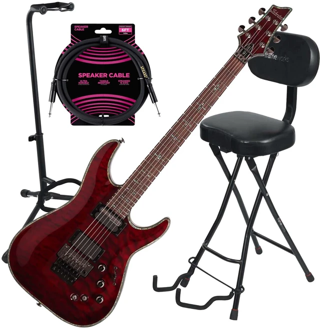 Main image of Schecter Hellraiser C-1 FR-S Electric Guitar Black Cherry - Gator GFW-GTR-SEAT and Stand Combo - Guitar Cable 1/4 Bundle