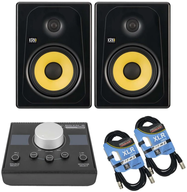 Main image of (2) KRK Kreate 8 Powered Studio Monitor - Mackie Big Knob Passive - (2) XLR Cables Bundle