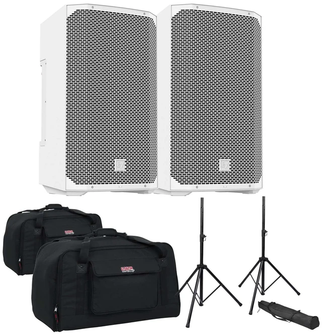 Main image of (2) Electro-Voice EVERSE 12 Weatherized Battery-Powered (White) - Speaker Stands - (2) Gator Tote12 Bundle