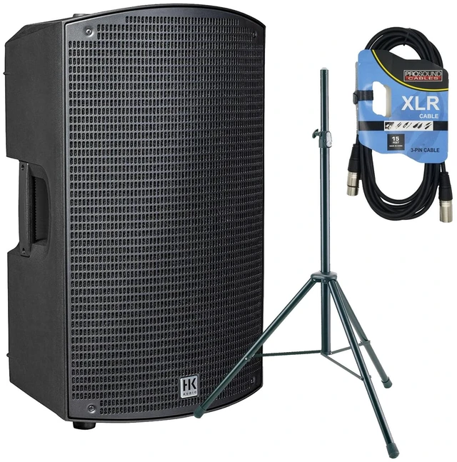 Main image of HK Audio Sonar 115 Xi 1200W 15 Powered Speaker - Speaker Stand - XLR Cable Bundle