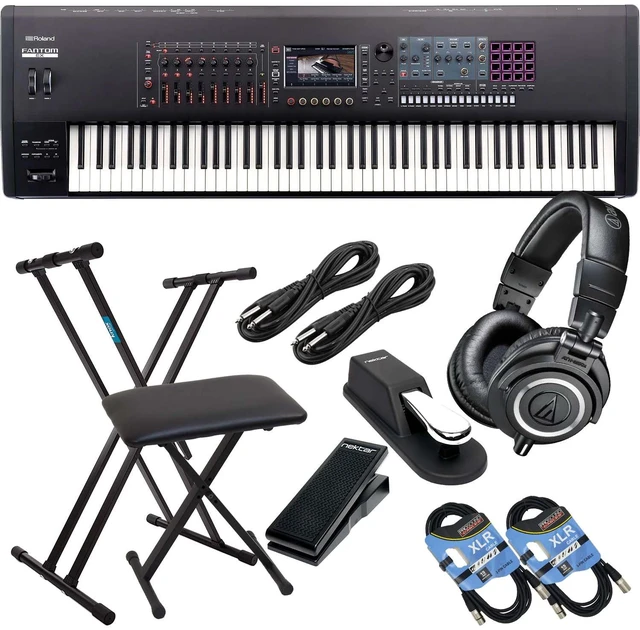 Main image of Roland Fantom 8 EX Synthesizer Workstation, Keyboard Stand, Bench, Sustain Pedal, Nektar NX-P, (2) XLR Cables, (2) 1/4 Cables, ATH-M50X Bundle