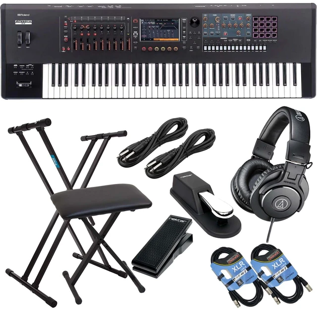 Main image of Roland Fantom 7 EX Synthesizer Workstation, Keyboard Stand, Bench, Sustain Pedal, Nektar NX-P, (2) XLR Cables, (2) 1/4 Cables, ATH-M40X Bundle